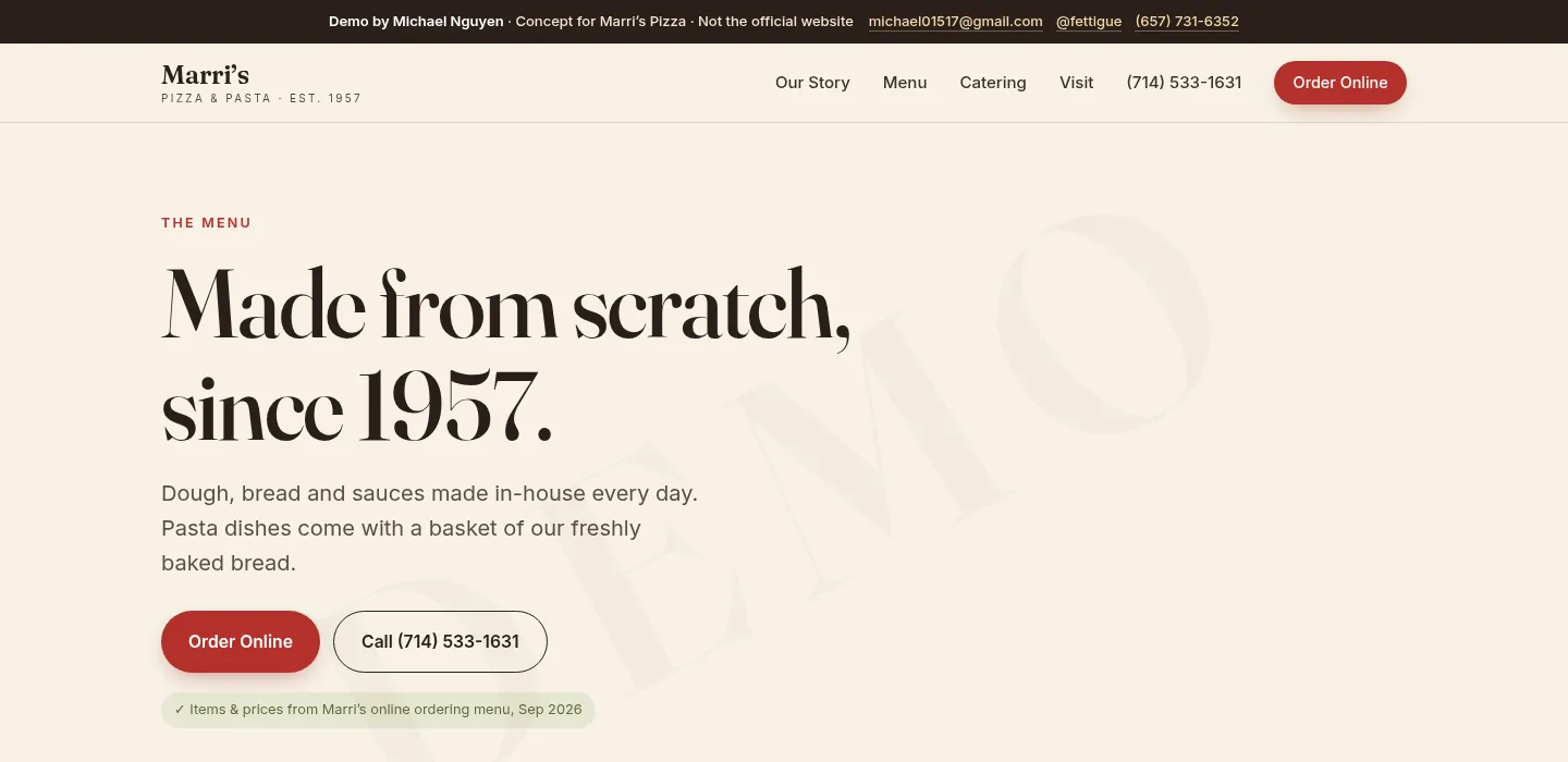 Concept menu page on desktop.